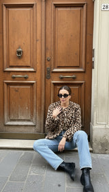 Leopard Collarless Bomber