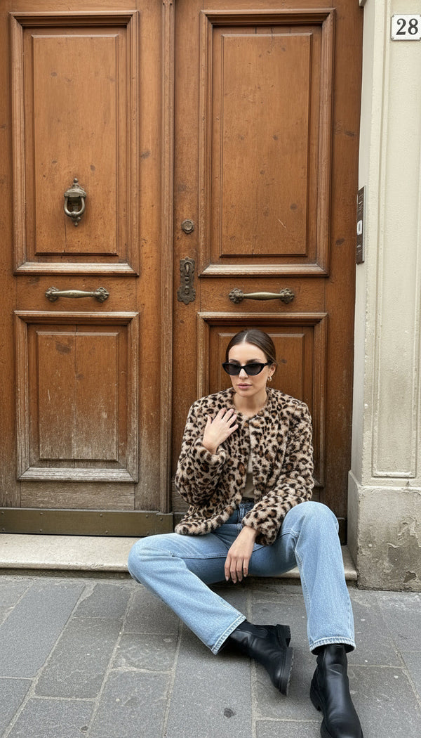 Leopard Collarless Bomber