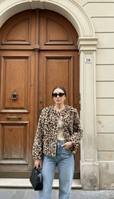 Leopard Collarless Bomber